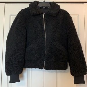 Black cropped teddy coat